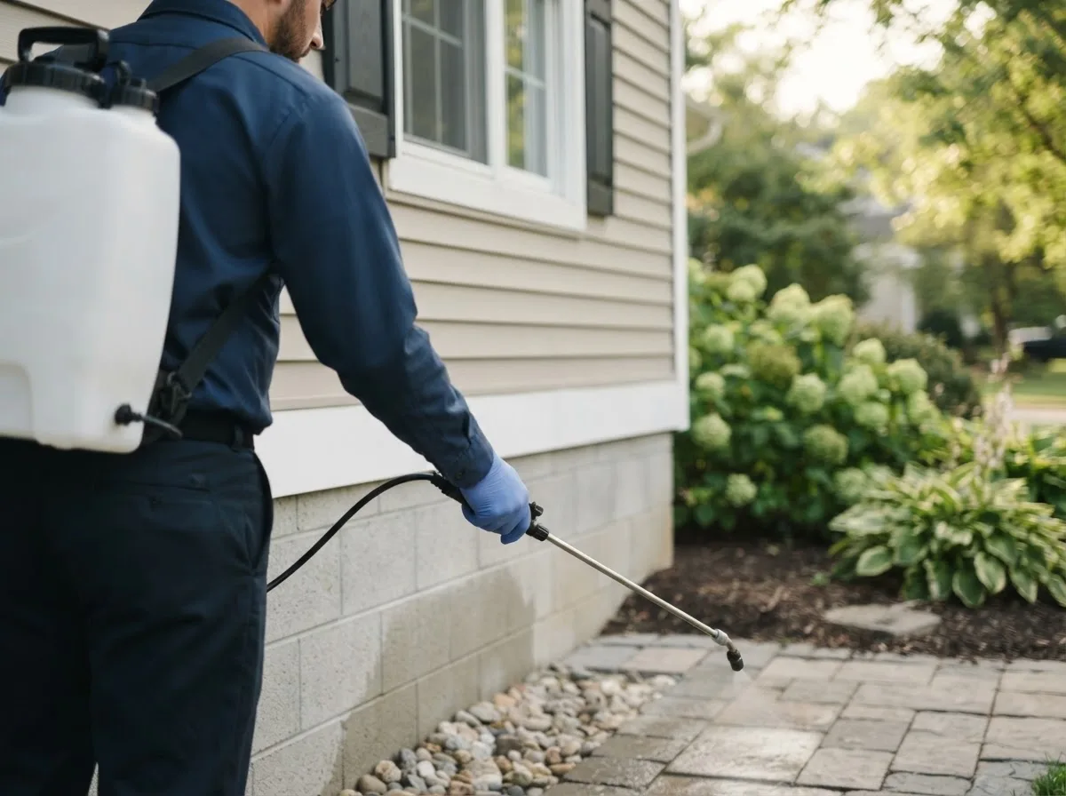 Pest control technician inspecting a home in Vandalia, OH